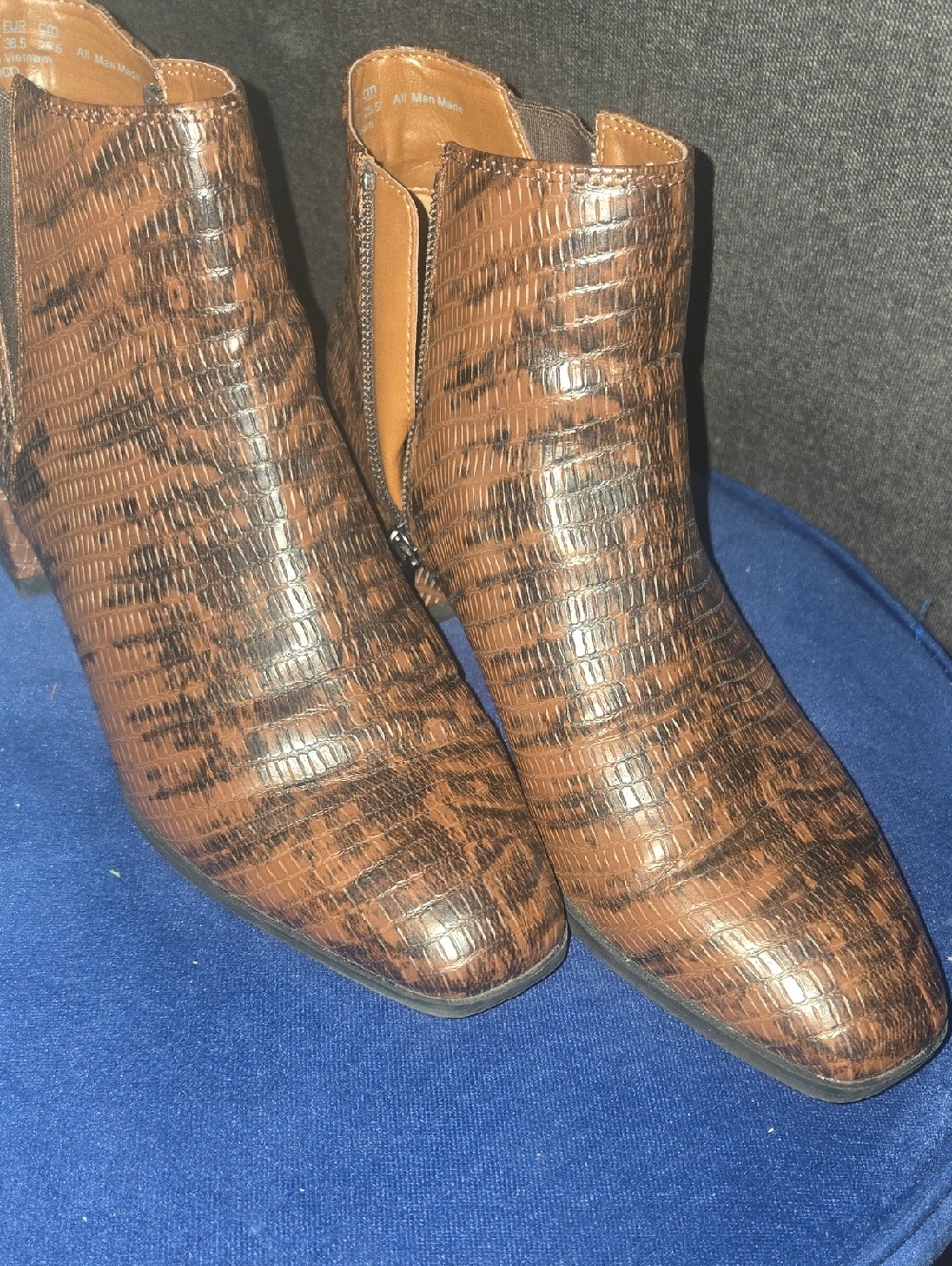 Franco Sarto Brown Croc-Embossed Pointed Toe bootie